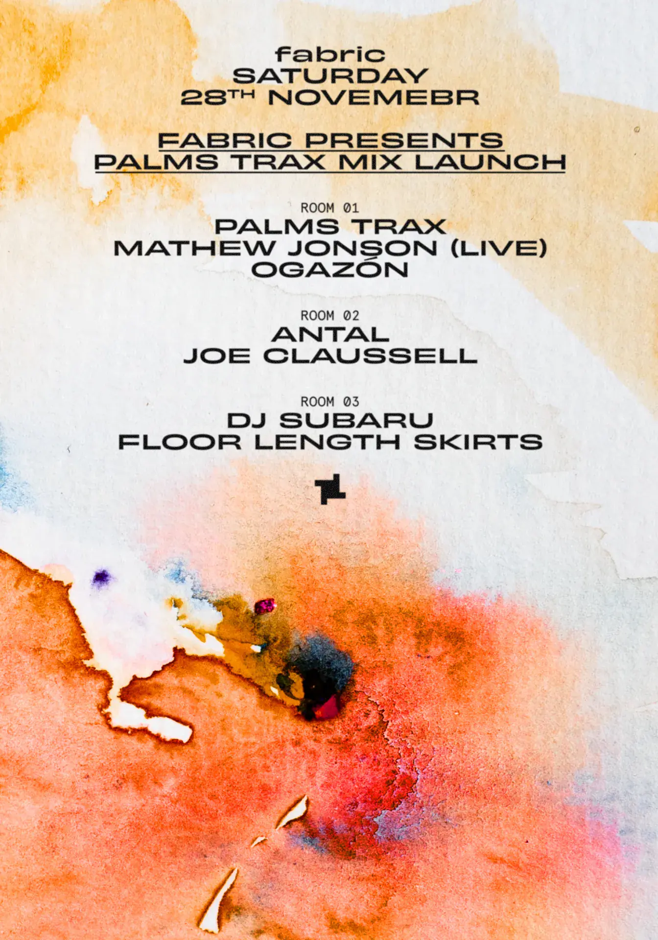 fabric: Palms Trax, Ogazón, Mathew Jonson (Live), Antal, Joe Claussell, DJ Subaru + more