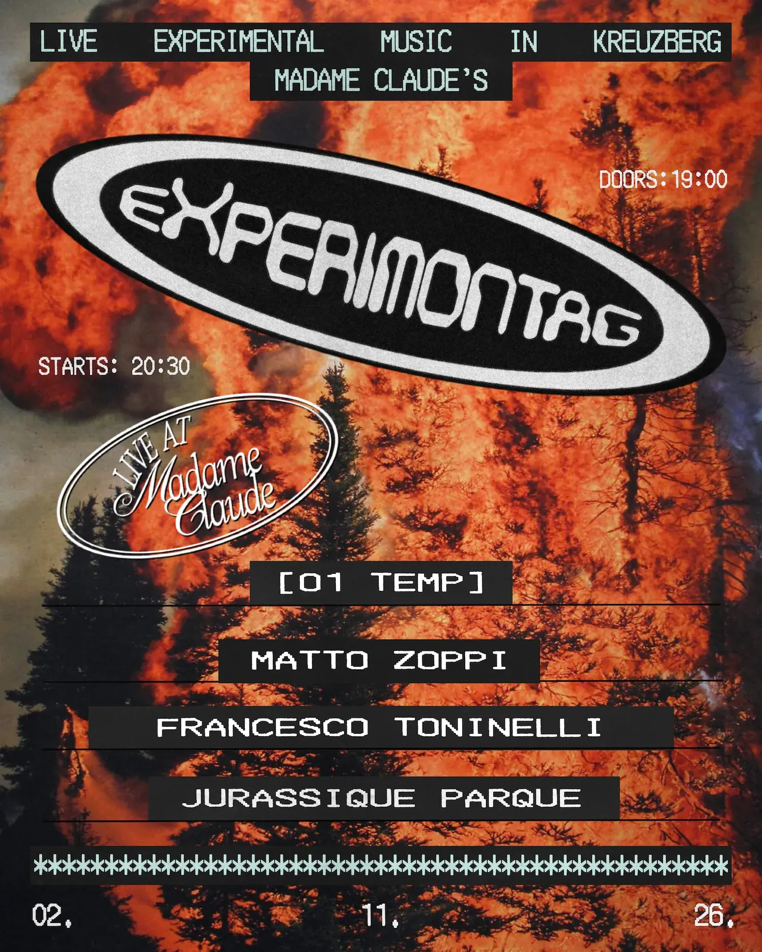 Experimontag: [01 Temp] + Matto Zoppi + Francesco Toninelli + Jurassique Parque (DJ set)