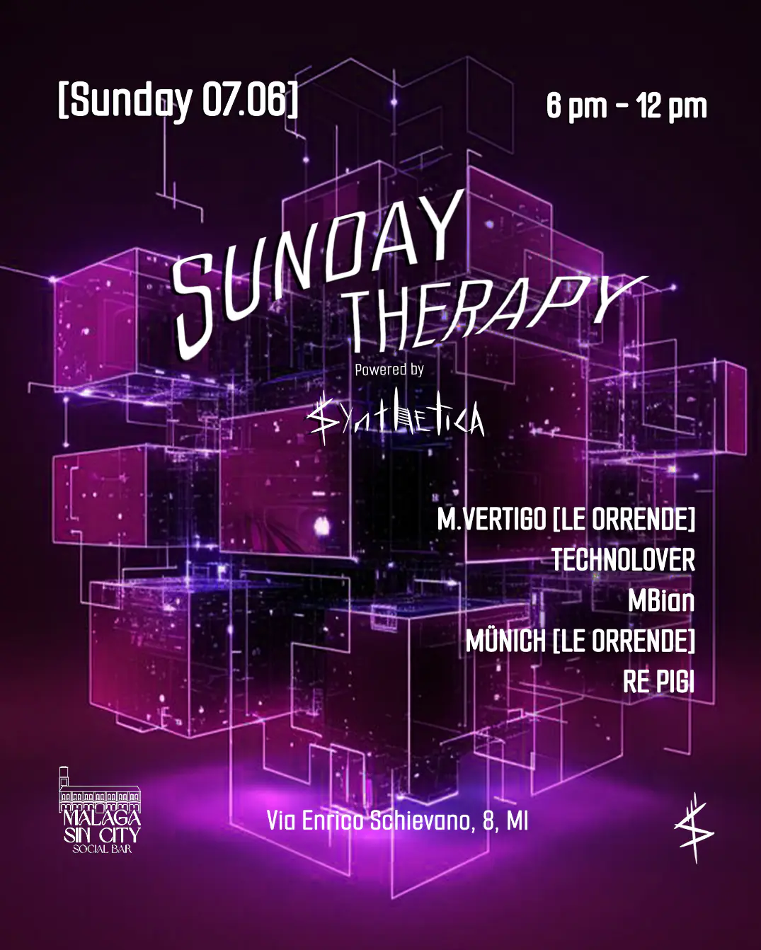 Thérapie du dimanche par Synthetica à Malaga avec Münich, Re Pigi, M. VERTIGO ET PLUS