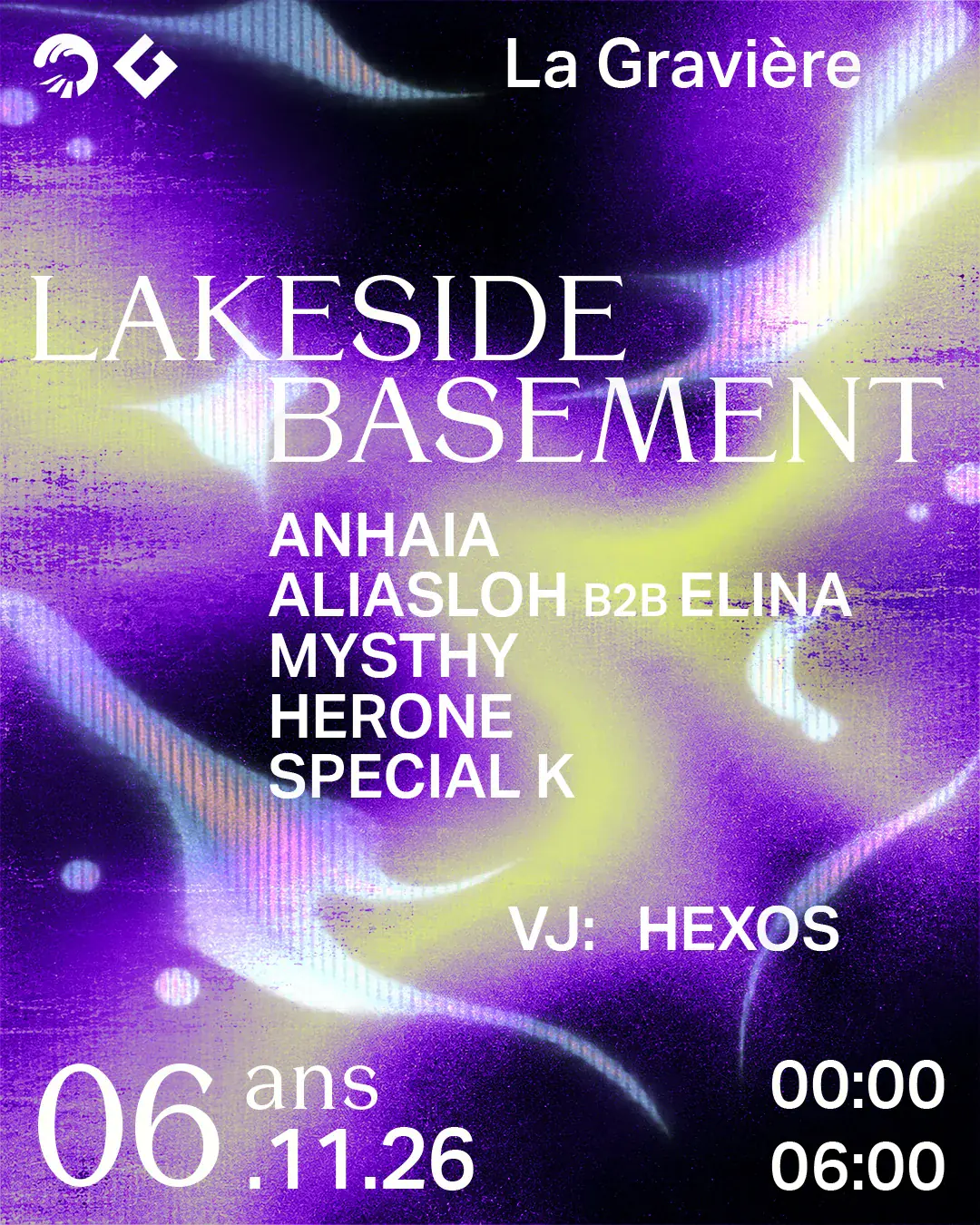 Lakeside Basement 6Y Anniversary: Anhaia, ALIASLOH b2b Elina, Mysthy, Herone, Special K