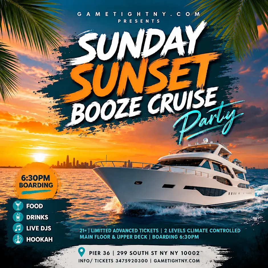 NYC SUMMER SUNDAY SUNSET YACHT PARTY BOOZE CRUISE 2026