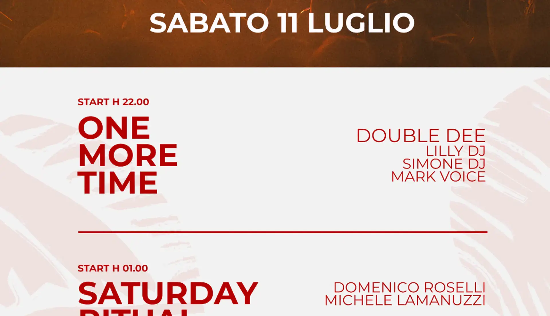 Sabato 11 Luglio ONE MORE TIME - CLASSIC SATURDAY NIGHT at SUARA BEACH CLUB