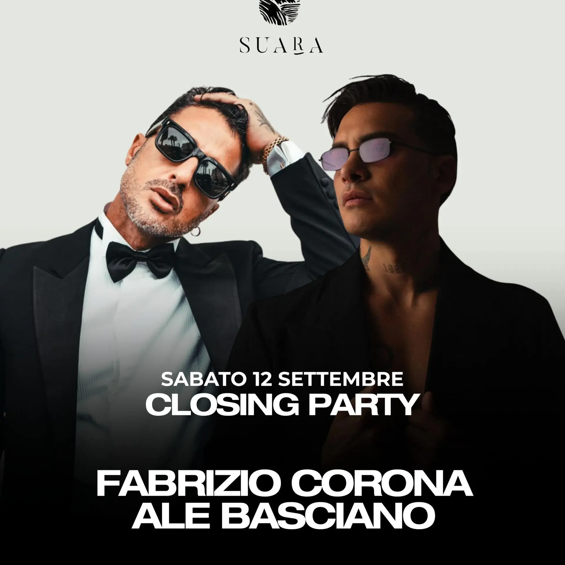 Sabato 12 Settembre Fabrizio Corona & Ale Basciano at SUARA BEACH CLUB