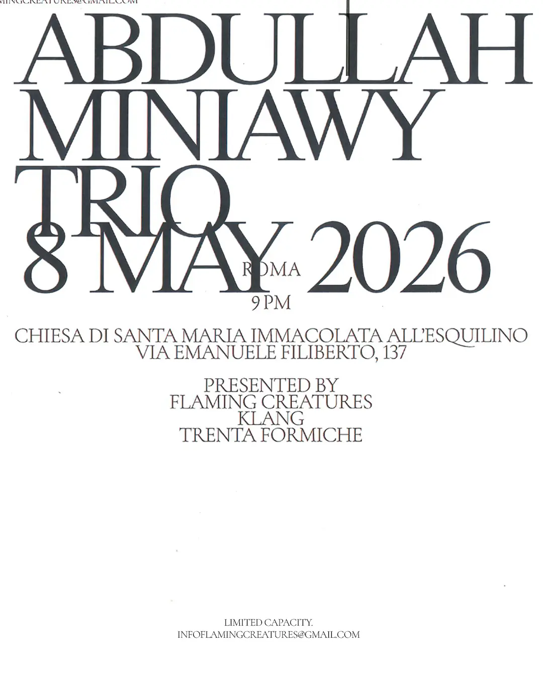 Abdullah Miniawy TRIO c / o Chiesa di Santa Maria Immacolata all'Esquilino