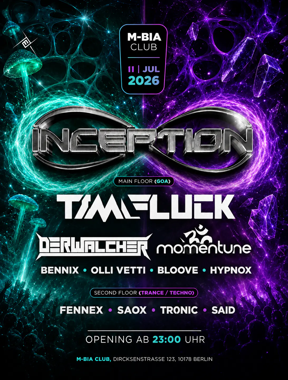 INCEPTION with Tim Fluck & Der Walcher - 2 Floors - Goa & Techno