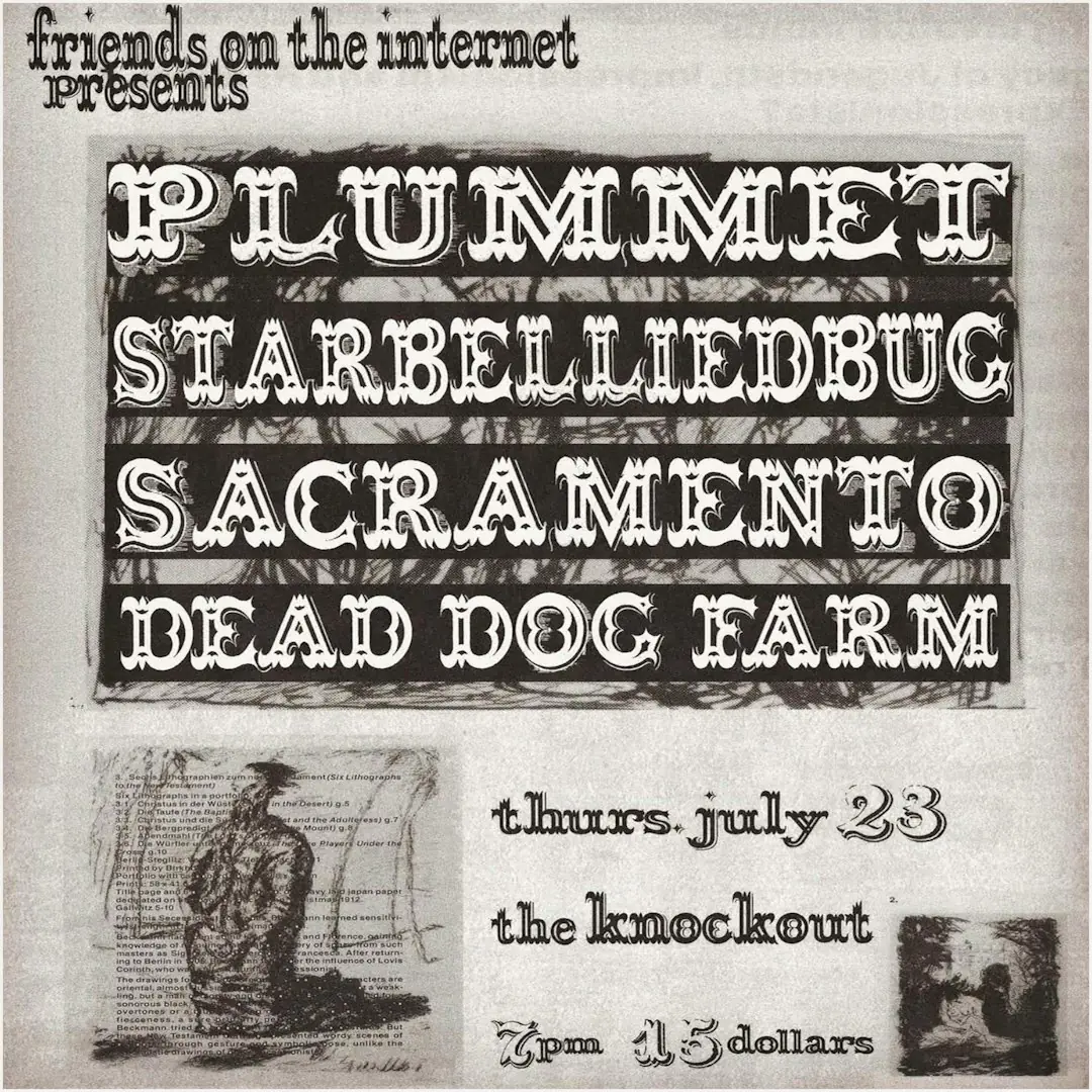 PLUMMET (OAKLAND) + BUG ESTRELLA + SACRAMENTO + GRANJA DE PERROS MUERTOS