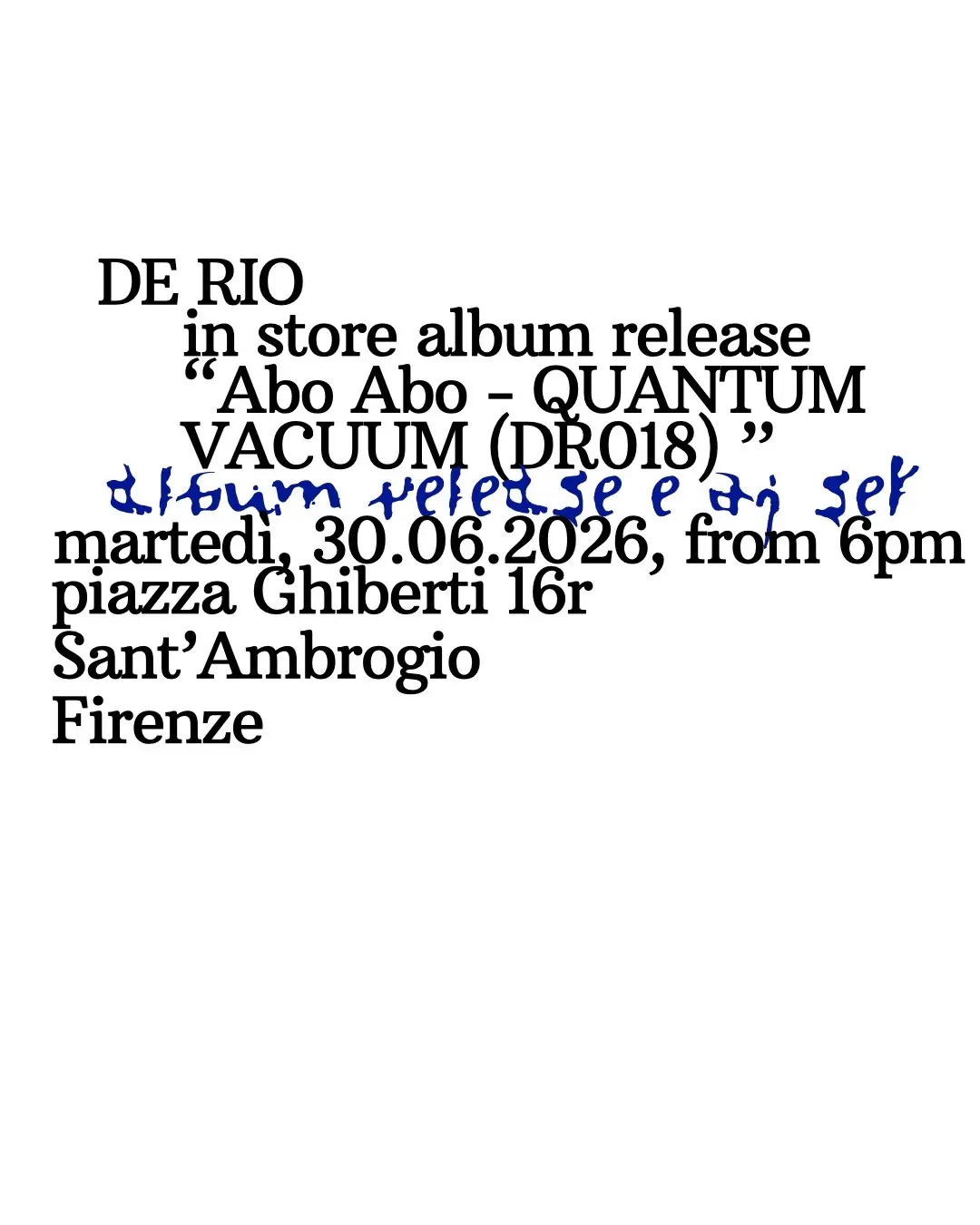 DE RIO / / album release e dj set curated by DE RIO