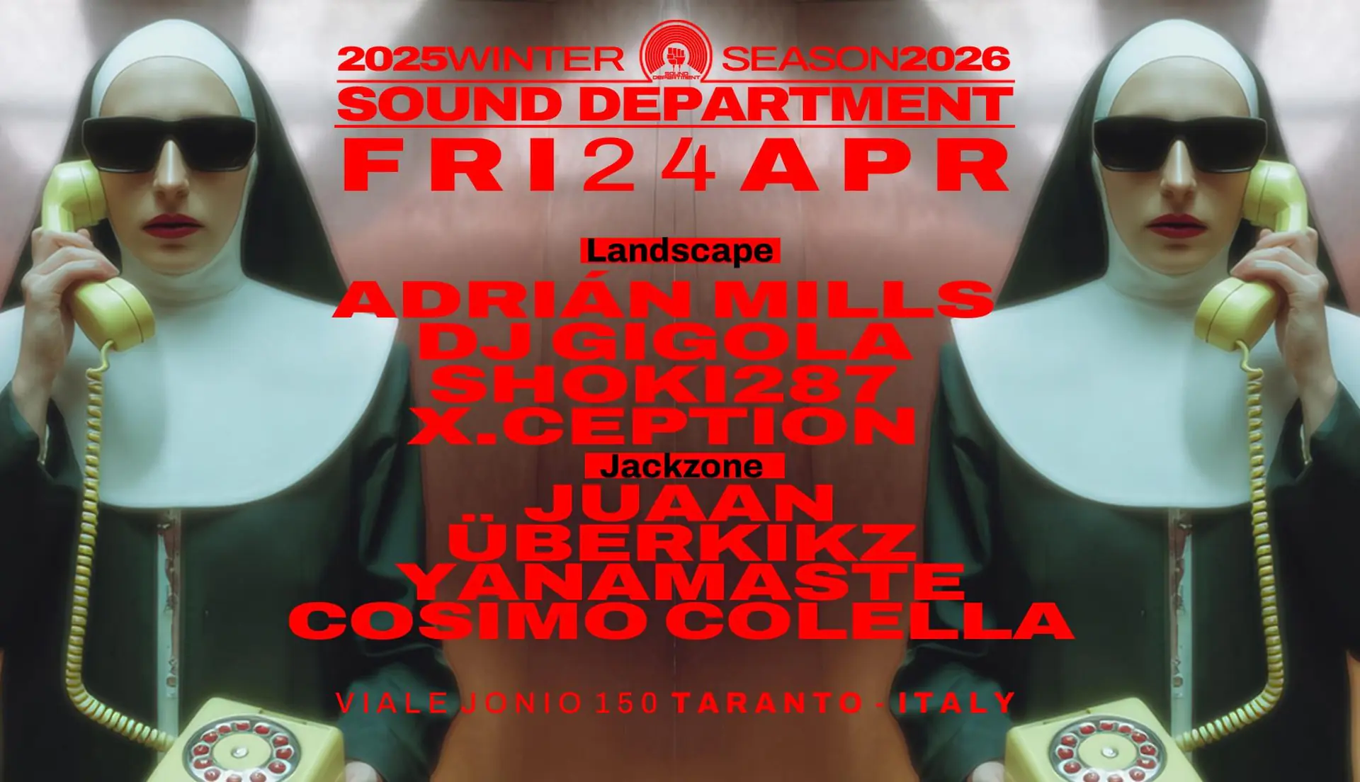 Sound Department 24 April W/ADRIAN MILLS, DJ GIGOLA, SHOKI287, JUAAN, ÜBERKIKZ and YANAMASTE