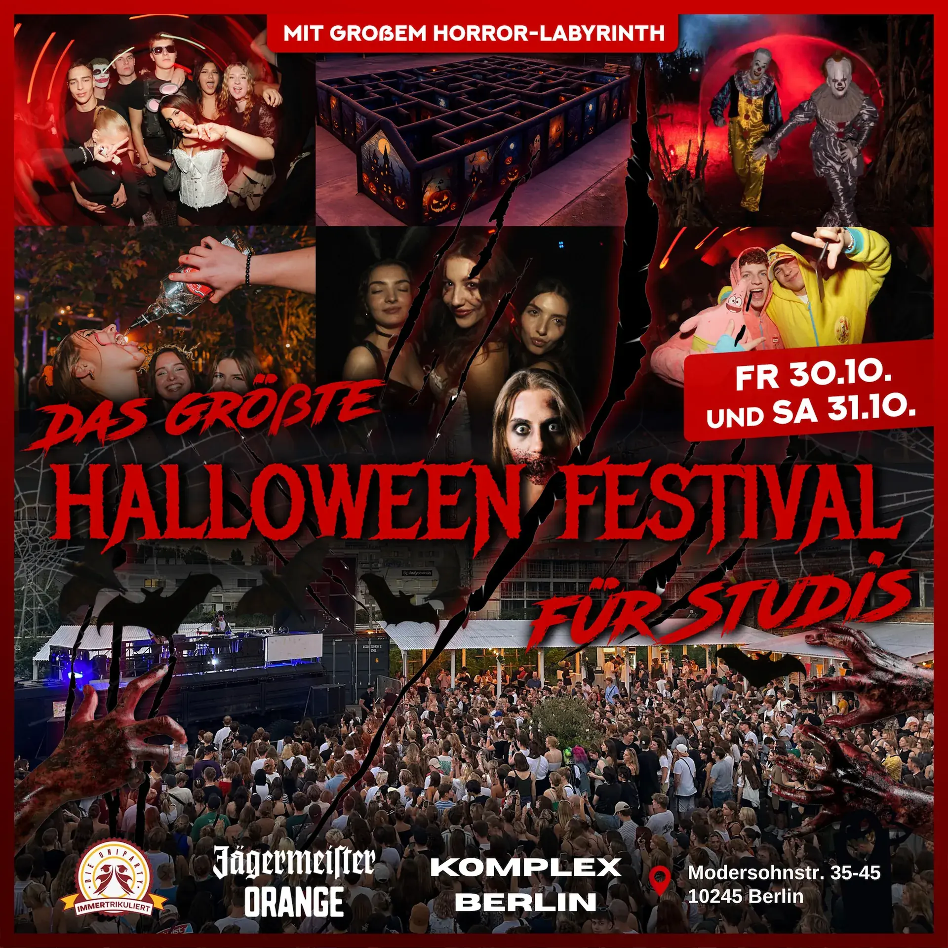 Festival d’Halloween | 3 étages | Espace extérieur | Labyrinthe de 20 m | Food trucks | Acteurs