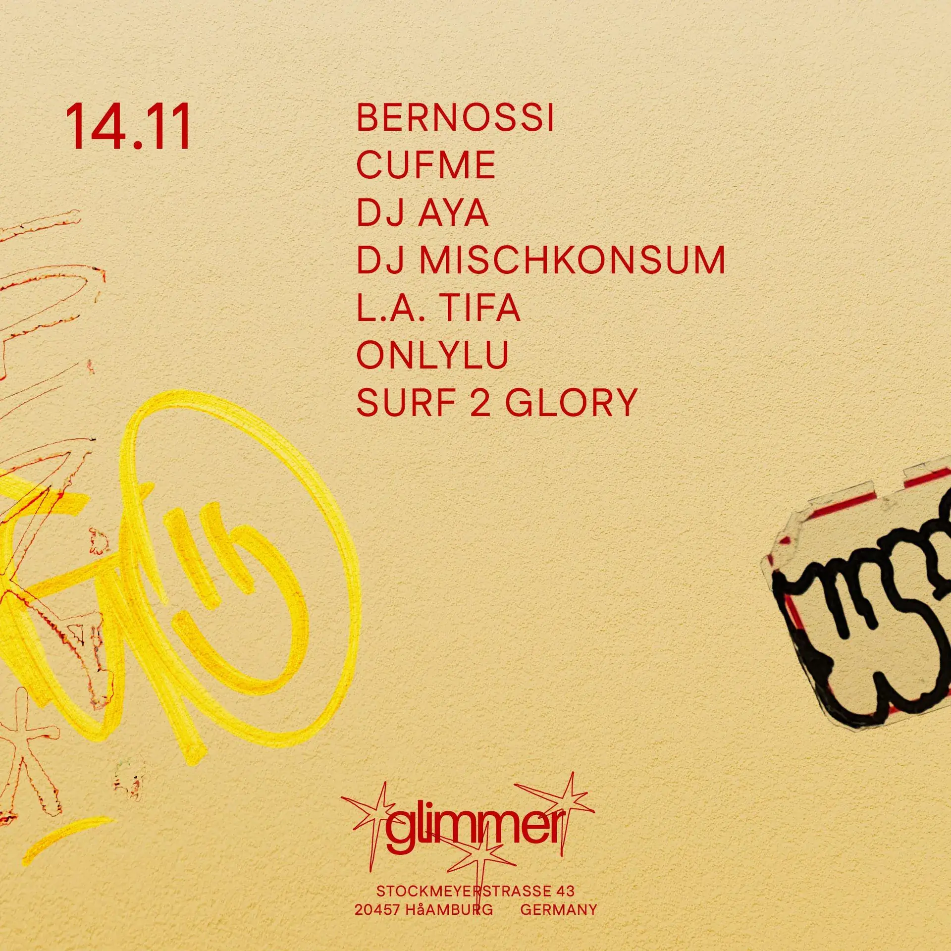 glimmer glubnacht w / DJ Aya, Surf2Glory, Cufme