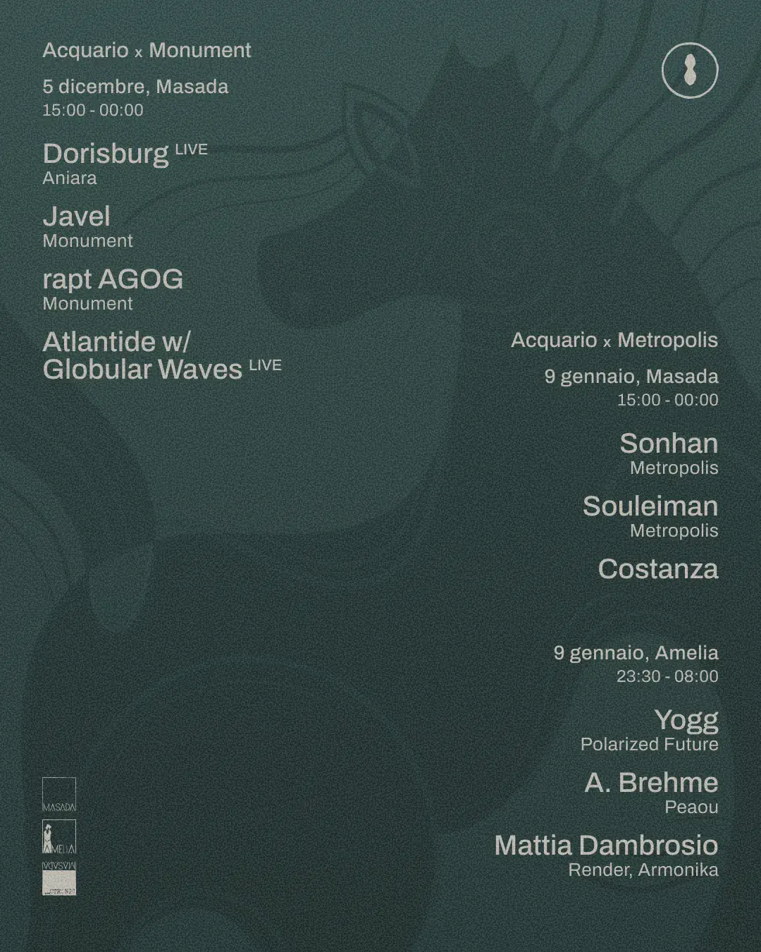 Dorisburg (live), Javel, raptAGOG / / Acquario (Masada)