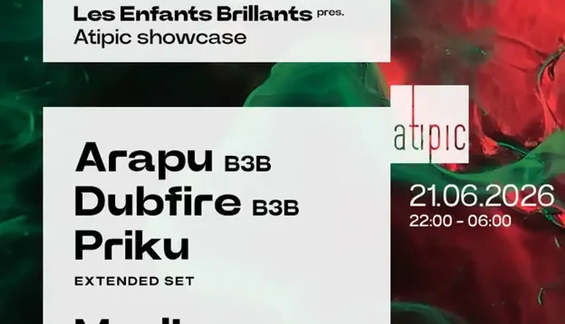 Les Enfants x Atipic – OFFBCN 26 ABSCHLUSSPARTY mit Arapu b3b Dubfire b3b Priku