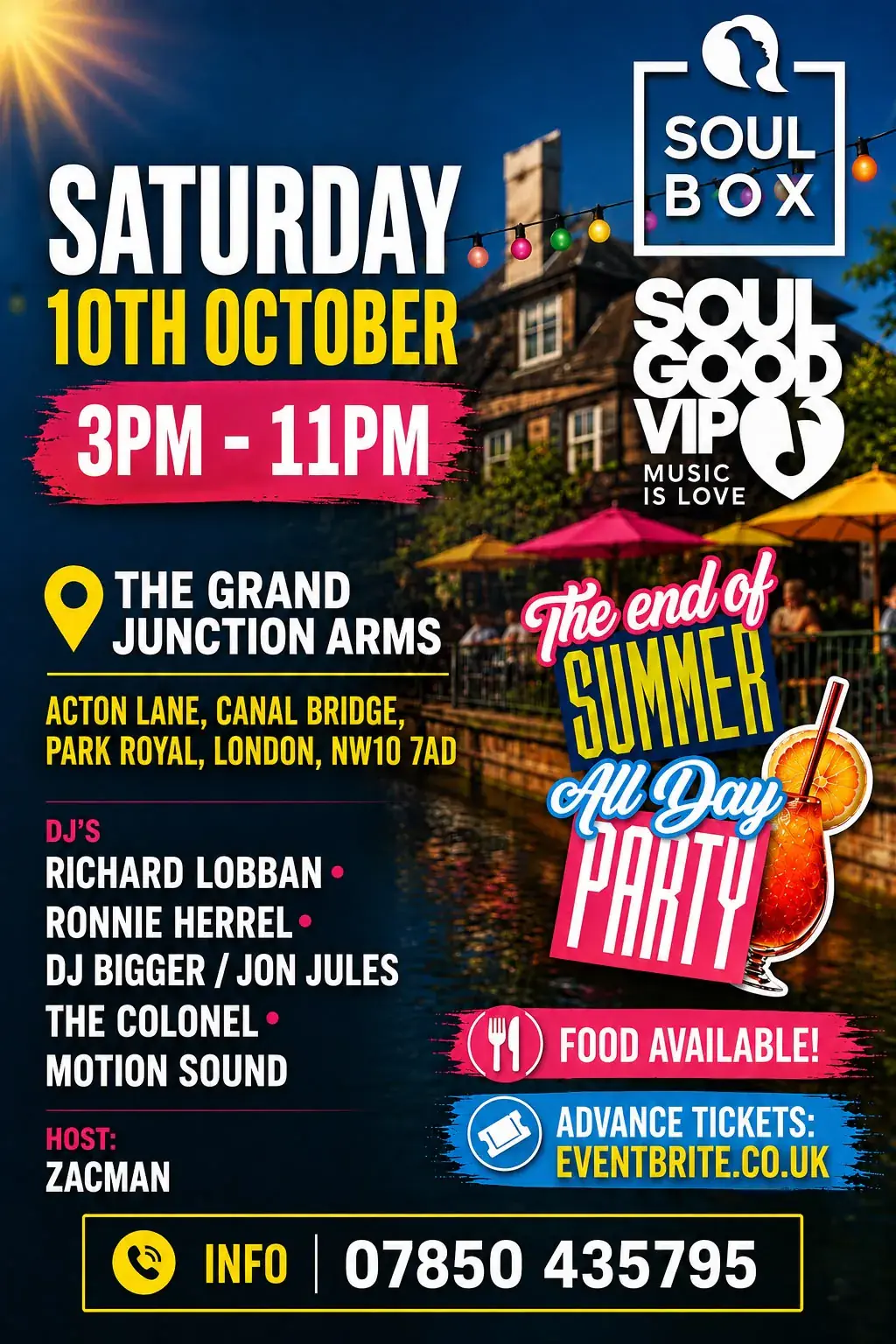 Soulbox & SoulGood VIP end of Summer day / night party at The Grand Junction Arms Acton