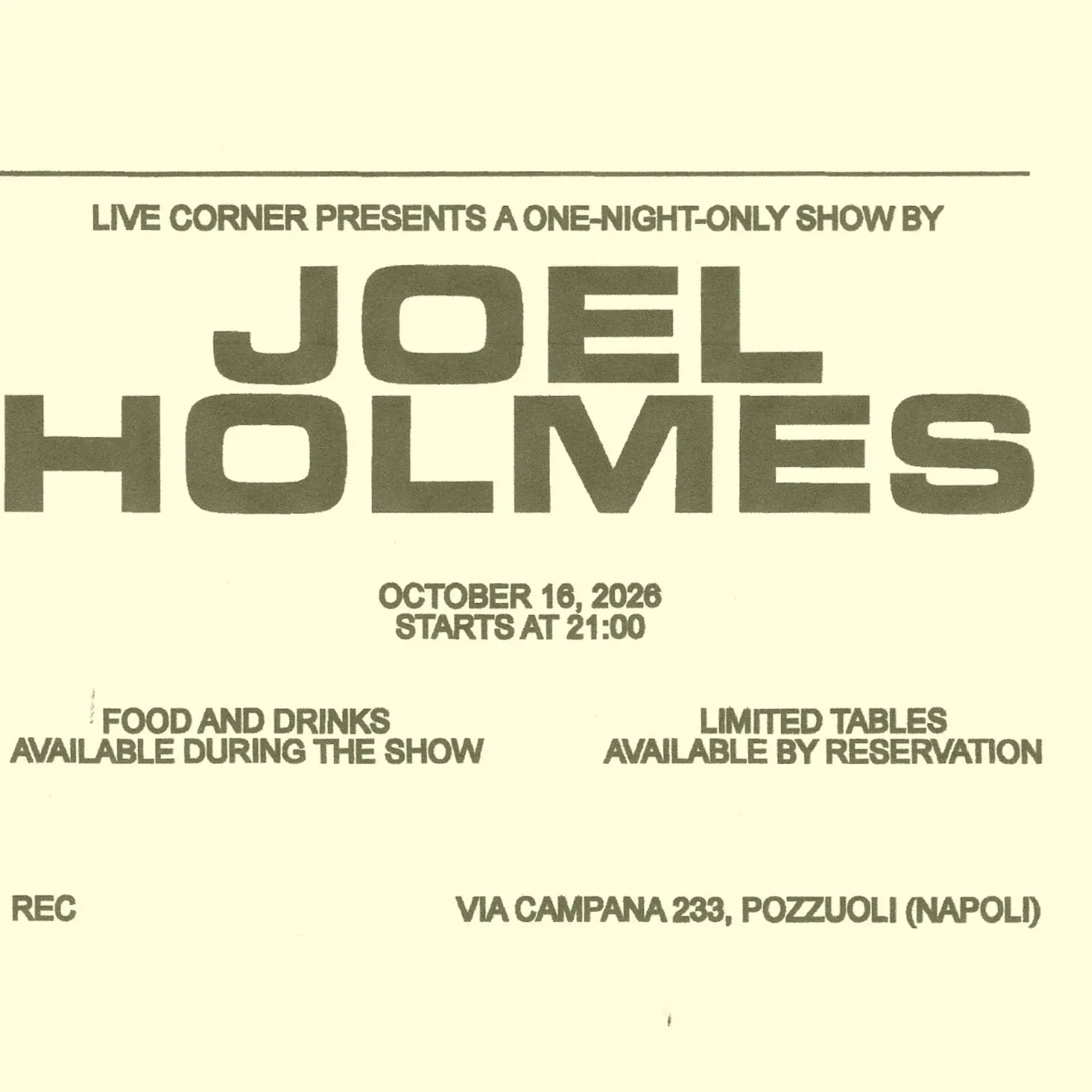 LIVE CORNER presents JOEL HOLMES EXPANSION with Ameen Saleem, Enzo Anastasio, Lukas Handlauer