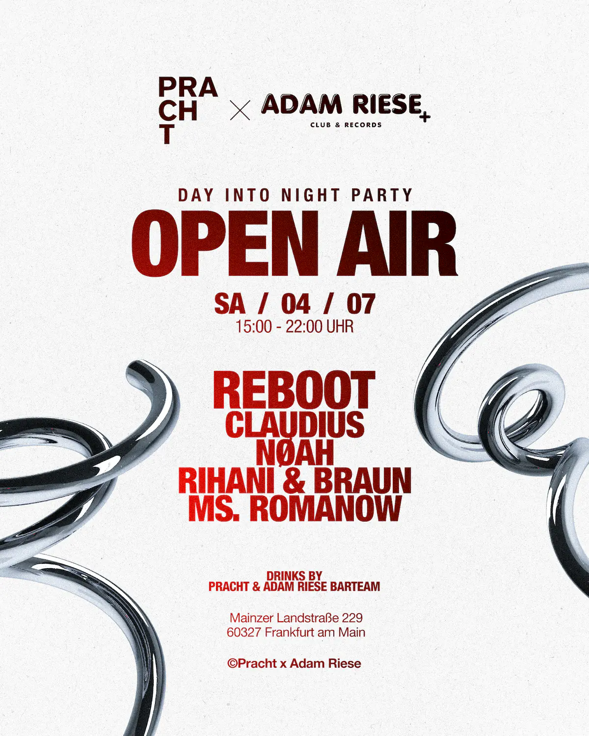 PRACHT x Adam Riese OPEN AIR with Reboot, Claudius, NØAH, BRAUN & RIHANI, Ms. Romanow