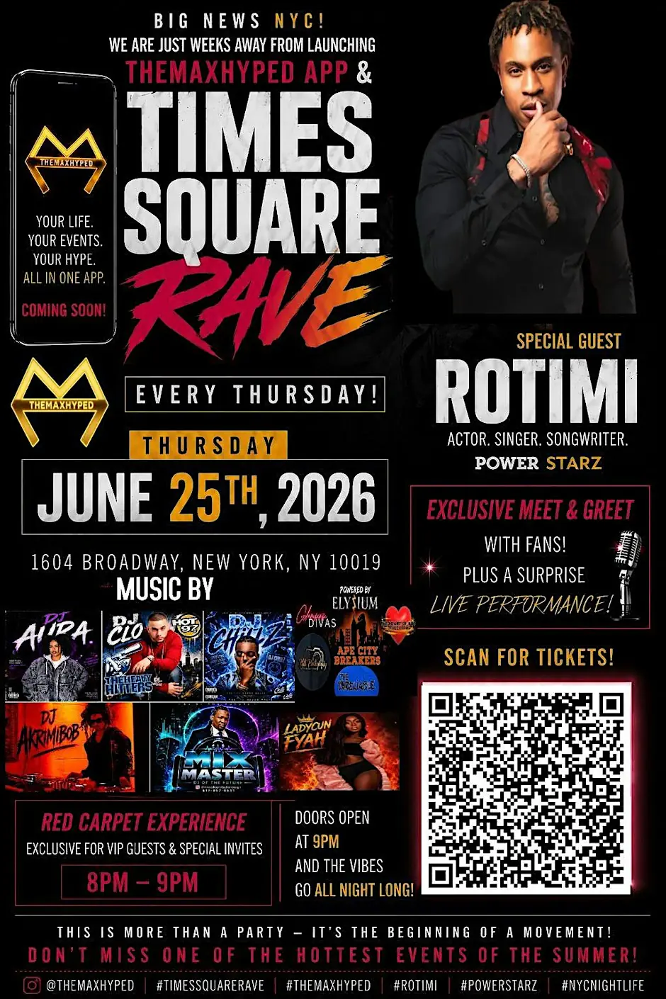 Meet Rotimi Live at the Times Square Rave Launch Party!