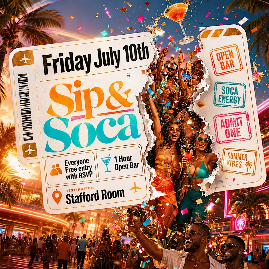 Sip & Soca NYC: Everyone Free with RSVP + Open Bar at Stafford Room