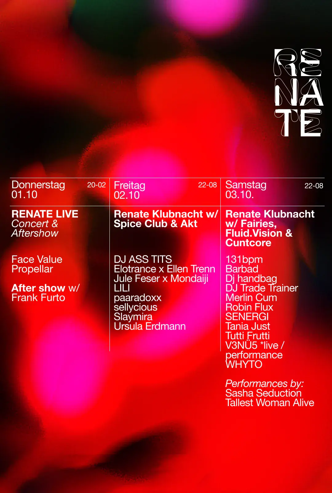 Renate Free Open Air (TDC) + Klubnacht with Fairies & Fluid Vision