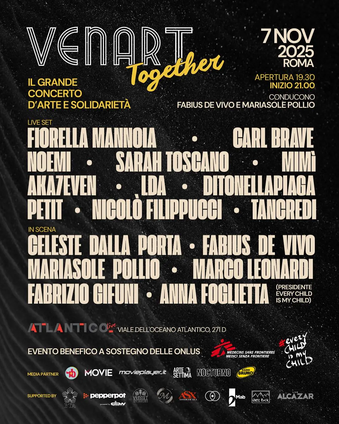 CARL BRAVE + NOEMI + FIORELLA MANNOIA & friends for VENART Togheter